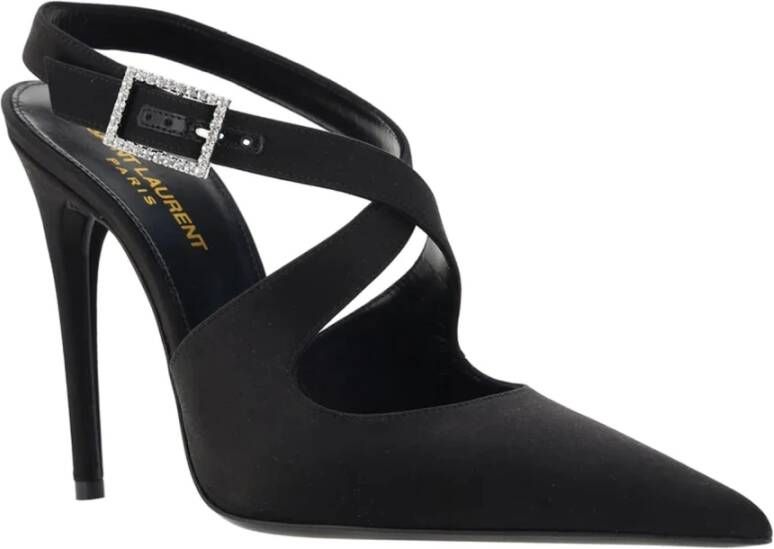 Saint Laurent Kristal Sluiting Zijden Pumps Black Dames