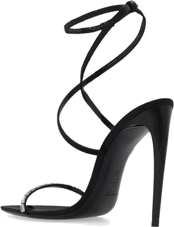 Saint Laurent Kristalversierde Satijnen Sandalen Black Dames