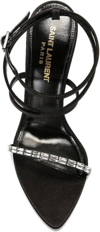 Saint Laurent Kristalversierde Satijnen Sandalen Black Dames