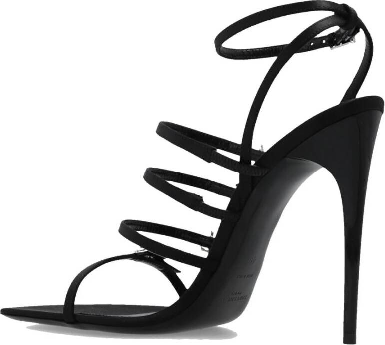 Saint Laurent Kristalversierde Satijnen Sandalen Black Dames