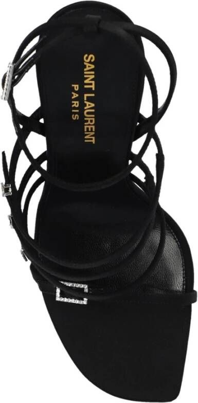 Saint Laurent Kristalversierde Satijnen Sandalen Black Dames