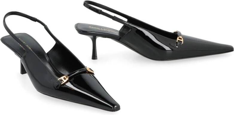 Saint Laurent Lakleren Slingback Pumps Black Dames