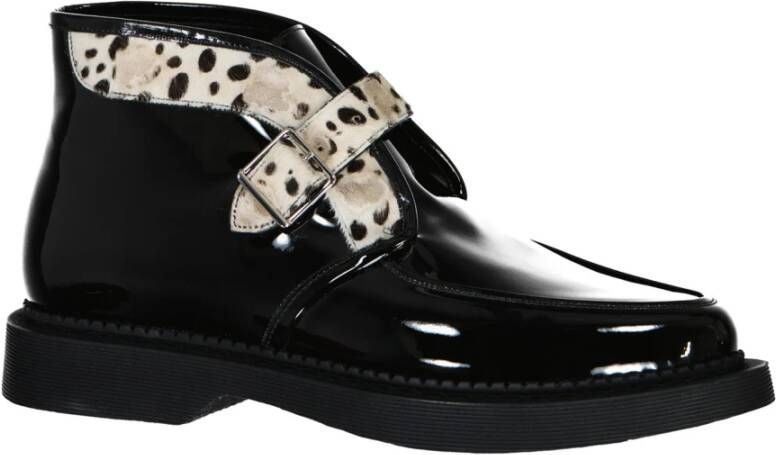 Saint Laurent Leren en bontlaarzen met gesp Black Heren