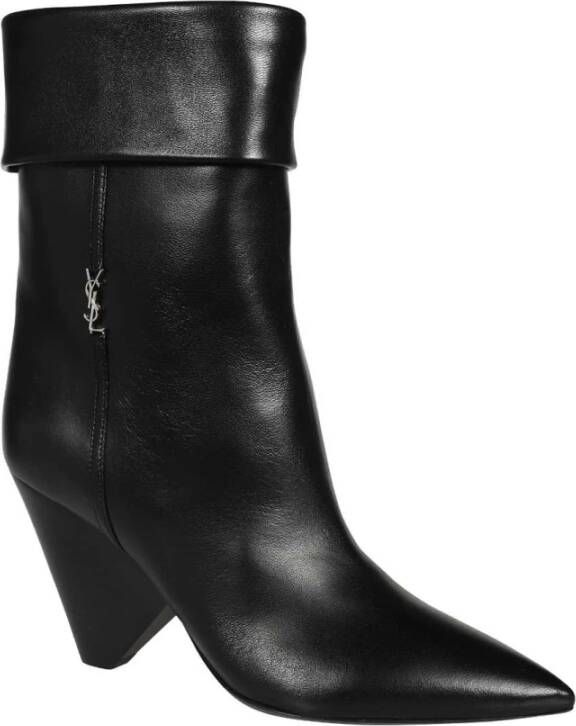 Saint Laurent Leren Enkellaarsjes met Puntige Neus Black Dames