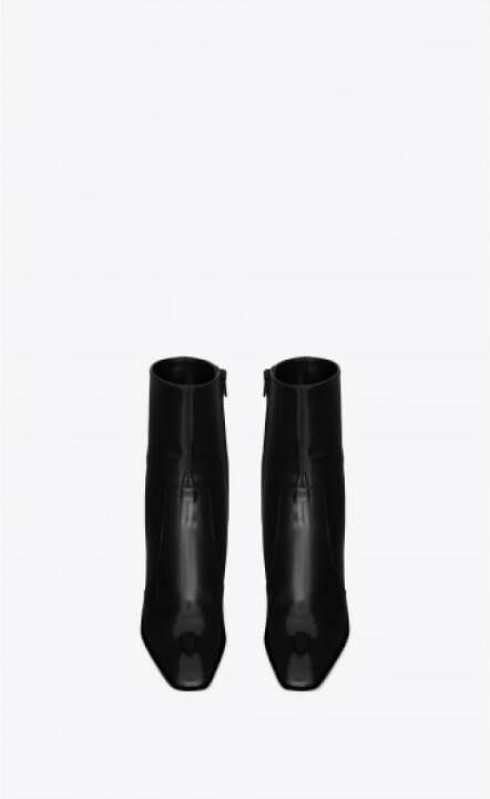 Saint Laurent Leren enkellaarzen met vierkante neus Black Dames