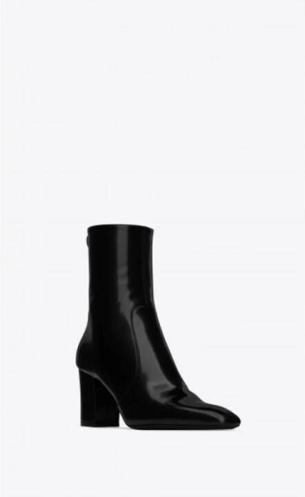 Saint Laurent Leren enkellaarzen met vierkante neus Black Dames