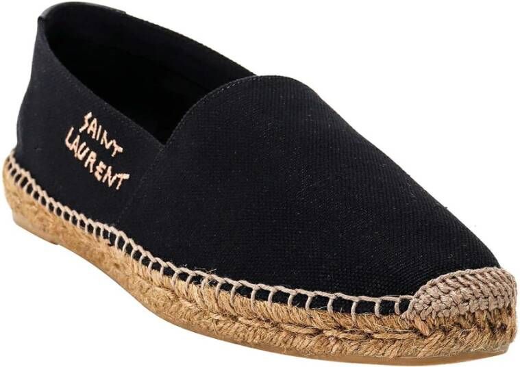 Saint Laurent Leren Espadrilles met Logo Print Black Heren