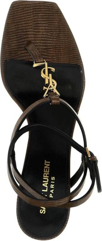 Saint Laurent Leren Flip-Flop Sandalen met YSL Logo Brown Dames