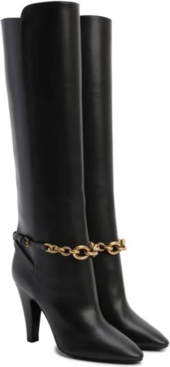 Saint Laurent Leren Kettingdetail Laarzen Black Dames