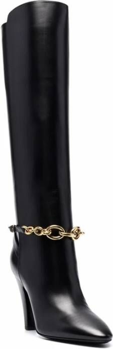 Saint Laurent Leren laarzen met gouden kettingdetail Black Dames