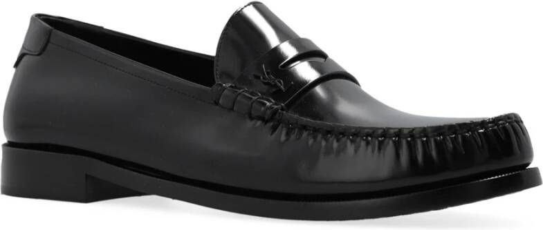 Saint Laurent Leren Penny Loafers met YSL Logo Black Heren