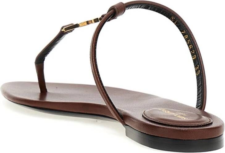 Saint Laurent Leren platte sandalen met YSL-logo Brown Dames