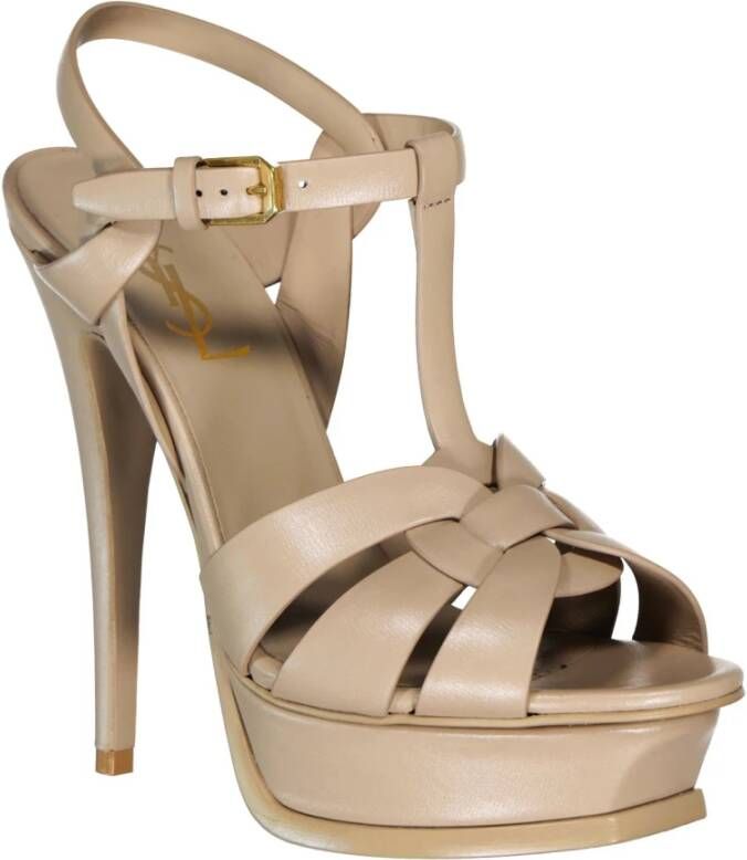 Saint Laurent Leren sandalen met enkelgesp sluiting Beige Dames