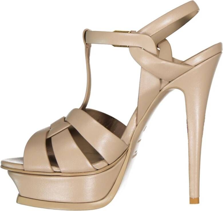 Saint Laurent Leren sandalen met enkelgesp sluiting Beige Dames