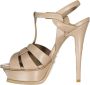 Saint Laurent Verhoog je stijl met leren sandalen met hoge hakken Beige Dames - Thumbnail 11