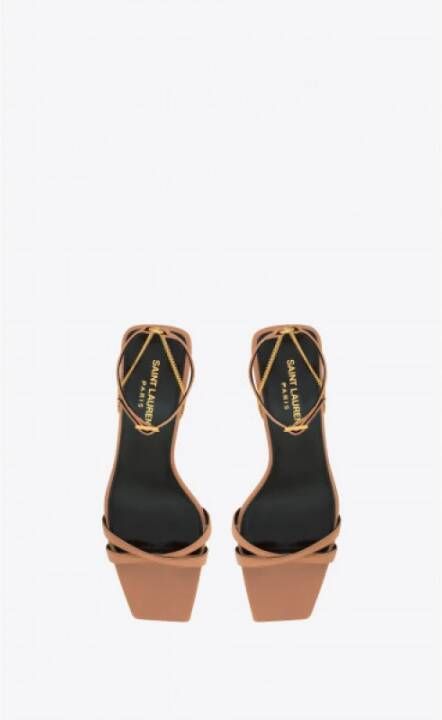 Saint Laurent Leren sandalen met vierkante neus en enkelband Brown Dames