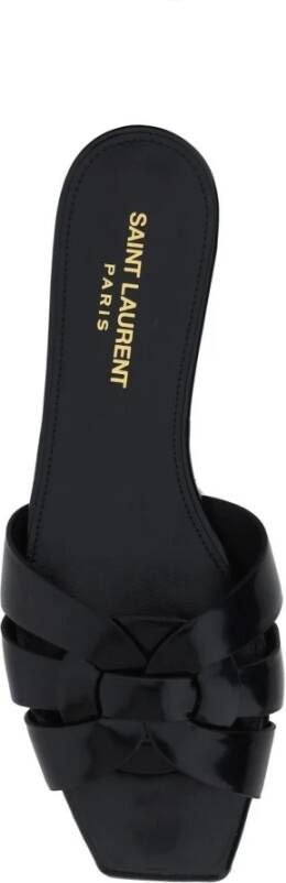 Saint Laurent Leren Slides met Patentdetail Black Dames