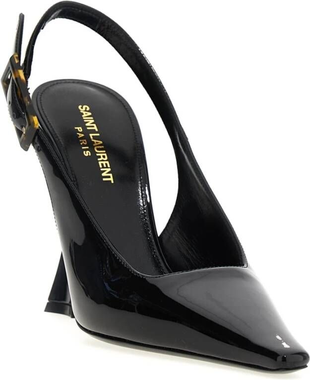 Saint Laurent Leren Slingback Pumps met Flared Hak Black Dames