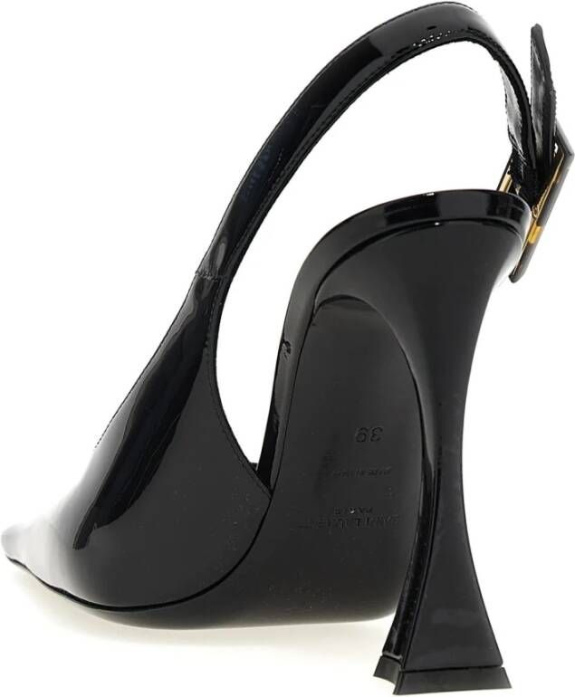 Saint Laurent Leren Slingback Pumps met Flared Hak Black Dames