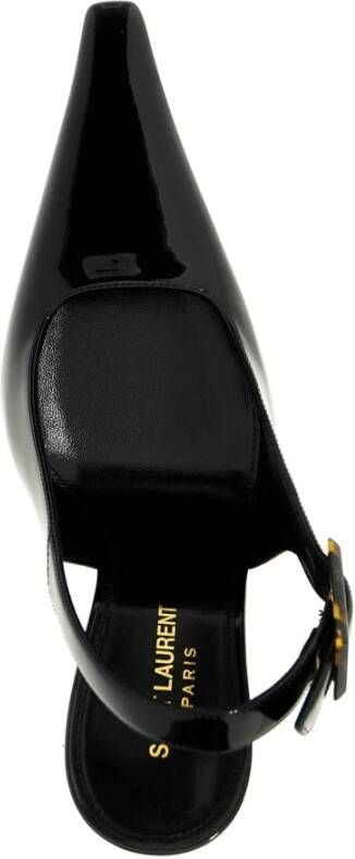 Saint Laurent Leren Slingback Pumps met Flared Hak Black Dames