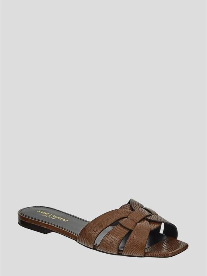 Saint Laurent Leren Tribute Mule Brown Dames