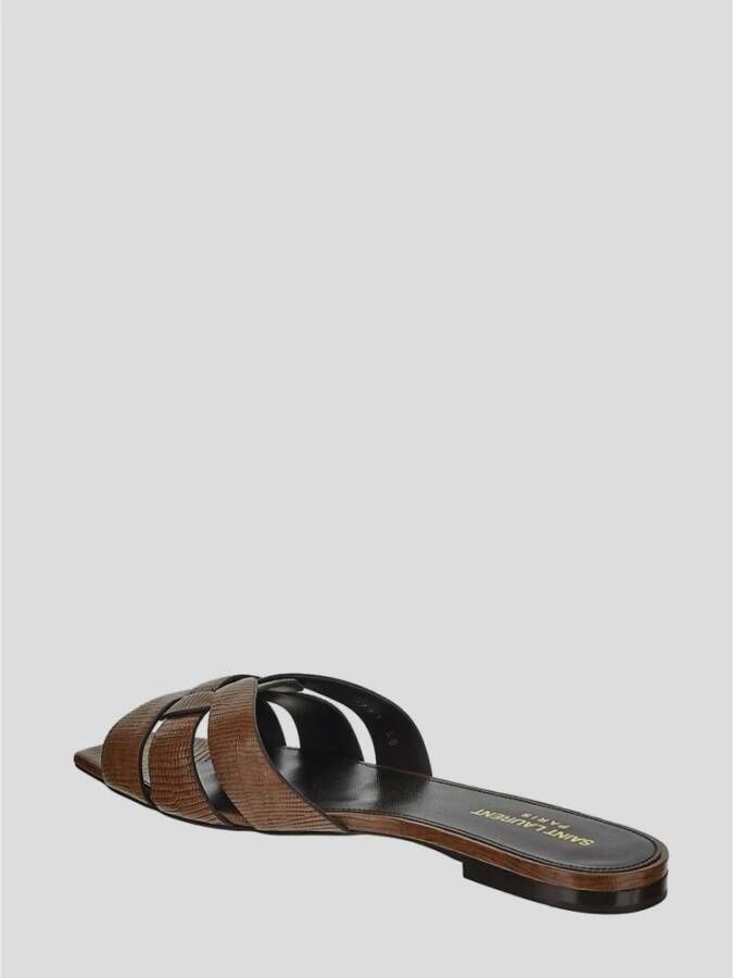 Saint Laurent Leren Tribute Mule Brown Dames