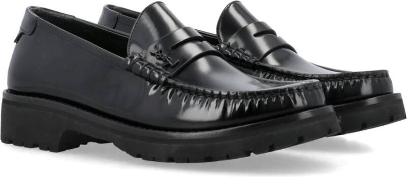 Saint Laurent Klassieke Zwarte Leren Loafers Black Dames