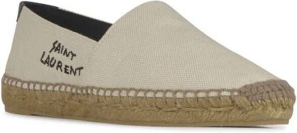 Saint Laurent Logo Espadrilles Canvas Leer Rubber Instapper Beige Dames