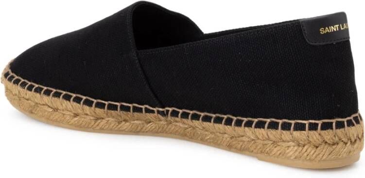 Saint Laurent Logo Espadrilles Canvas Leer Rubber Instapper Black Dames