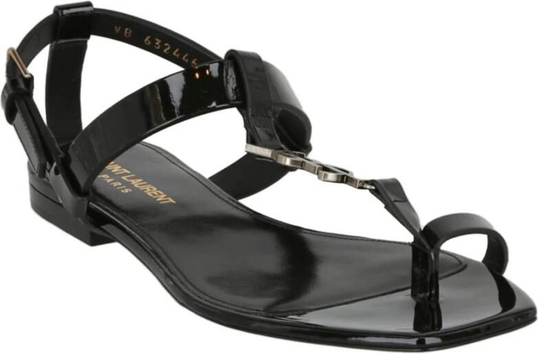 Saint Laurent Logo Leren Sandalen met Gespsluiting Black Dames