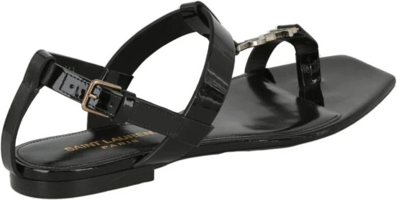 Saint Laurent Logo Leren Sandalen met Gespsluiting Black Dames