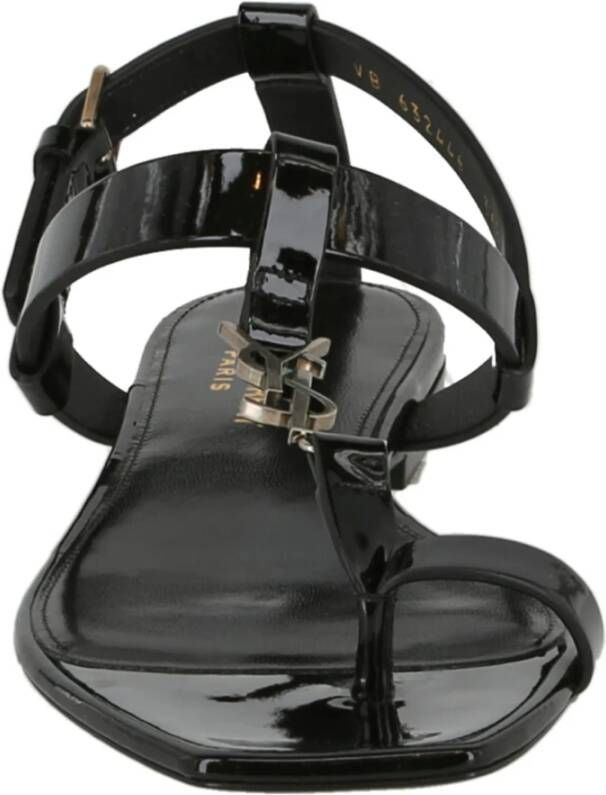 Saint Laurent Logo Leren Sandalen met Gespsluiting Black Dames