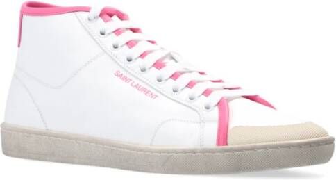 Saint Laurent Logo Mid-Top Sneakers Wit Roze White Dames