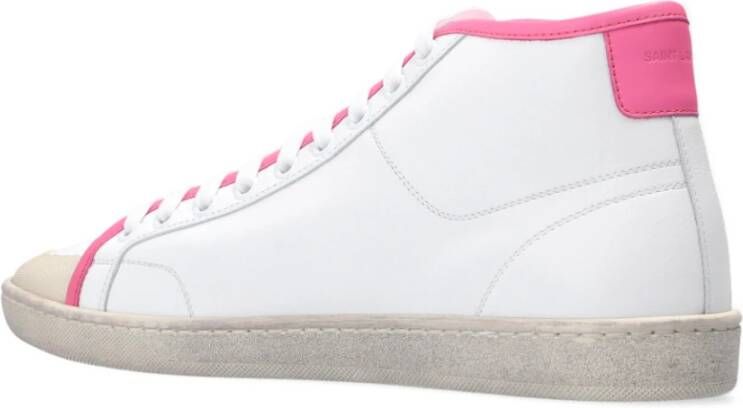 Saint Laurent Logo Mid-Top Sneakers Wit Roze White Dames