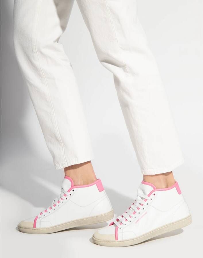 Saint Laurent Logo Mid-Top Sneakers Wit Roze White Dames