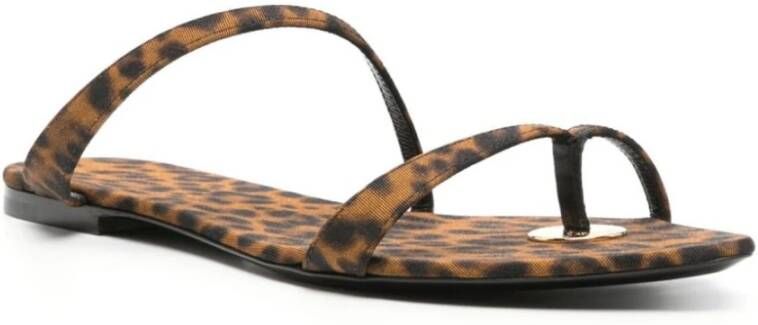 Saint Laurent Luipaardprint Platte Sandalen Bruin Brown Dames