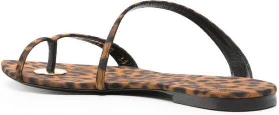 Saint Laurent Luipaardprint Platte Sandalen Bruin Brown Dames