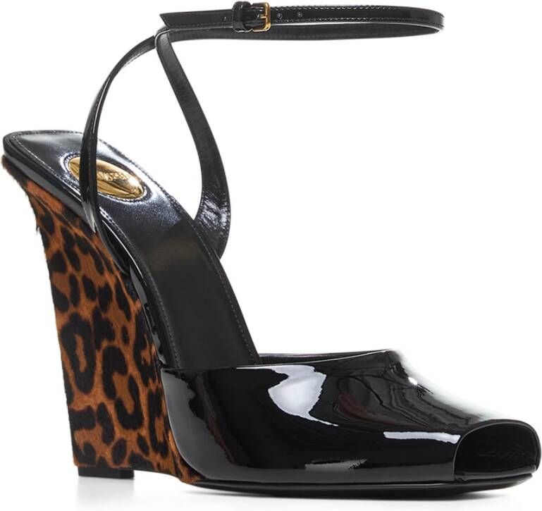 Saint Laurent Luipaardprint Sleehak Sandalen Black Dames