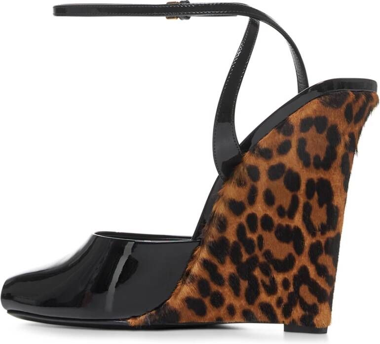 Saint Laurent Luipaardprint Sleehak Sandalen Black Dames