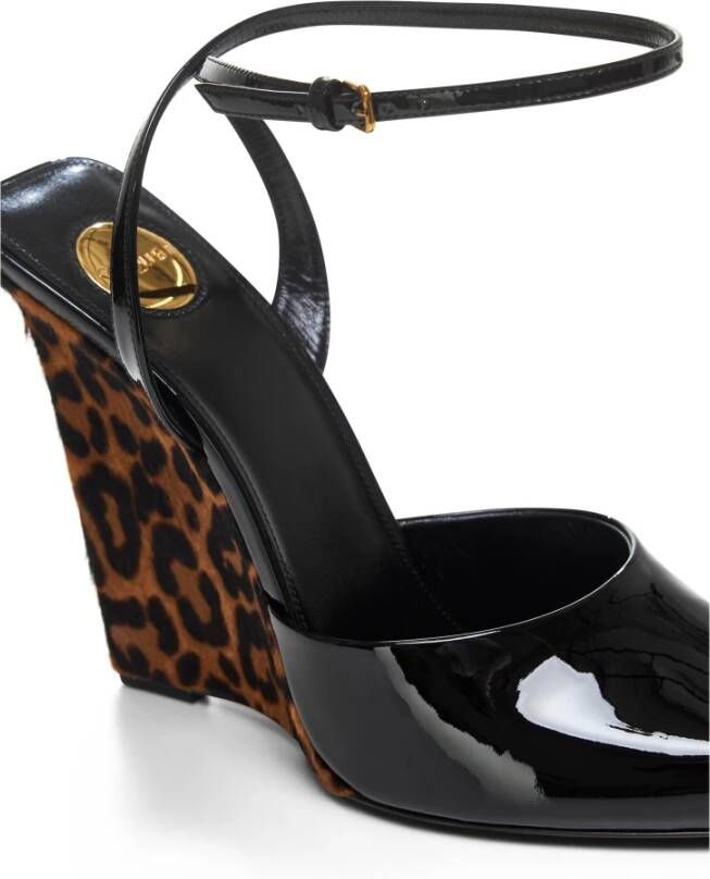 Saint Laurent Luipaardprint Sleehak Sandalen Black Dames