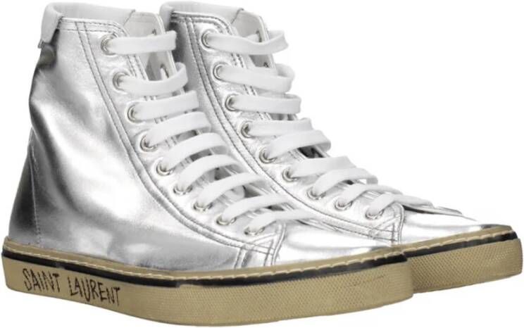 Saint Laurent Metallic High Top Sneakers Gray Dames