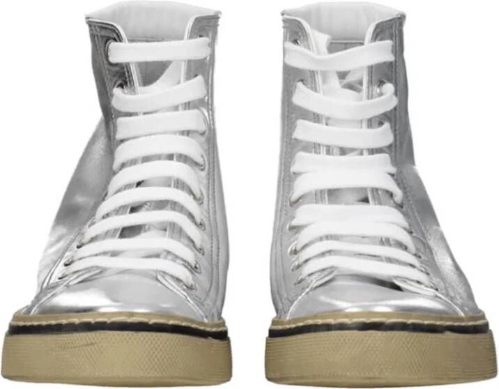 Saint Laurent Metallic High Top Sneakers Gray Dames