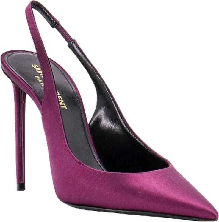 Saint Laurent Paarse Zijden Pumps Puntige Neus Hakken Purple Dames