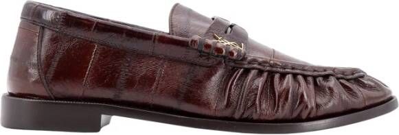 Saint Laurent Paling Leren Loafer met Metalen Monogram Brown Dames