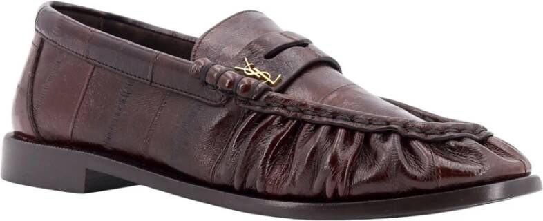 Saint Laurent Paling Leren Loafer met Metalen Monogram Brown Dames