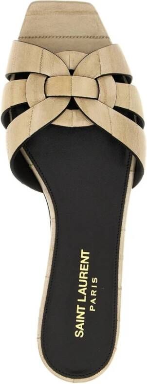 Saint Laurent Paling Leren Platte Sandalen Beige Dames