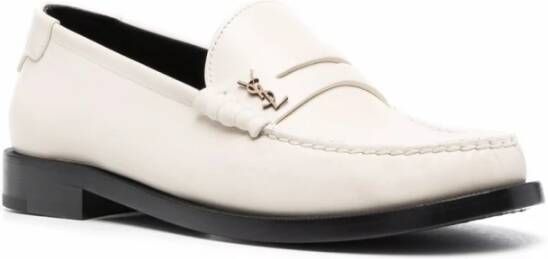 Saint Laurent Parel Lambskin Monogram Plaque Loafers White Dames