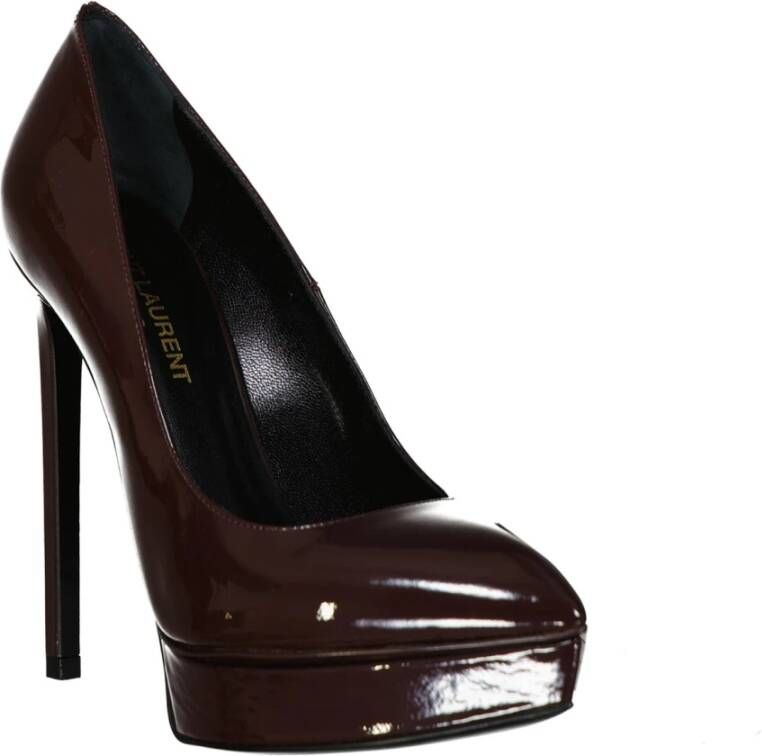 Saint Laurent Patent Pointed Toe Pumps Brown Dames