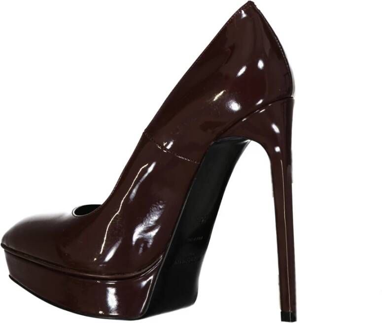 Saint Laurent Patent Pointed Toe Pumps Brown Dames