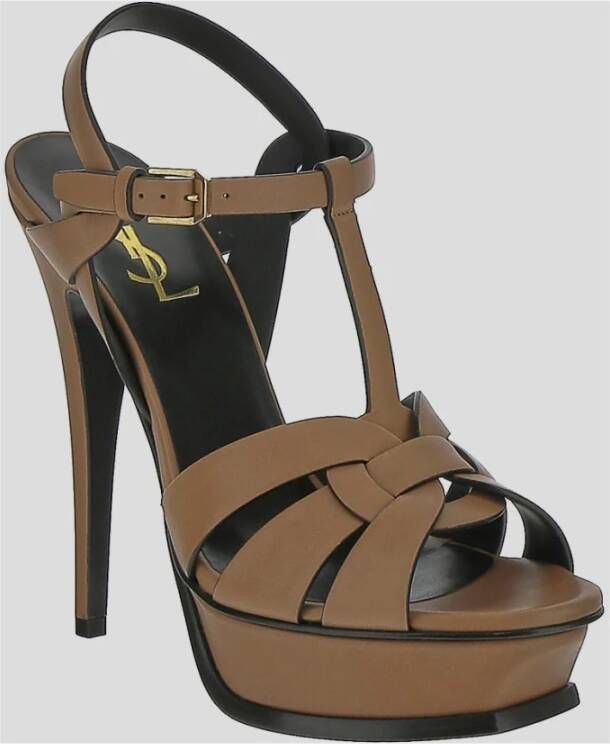 Saint Laurent Platform Sandalen van Plantaardig Gelooid Leer Brown Dames